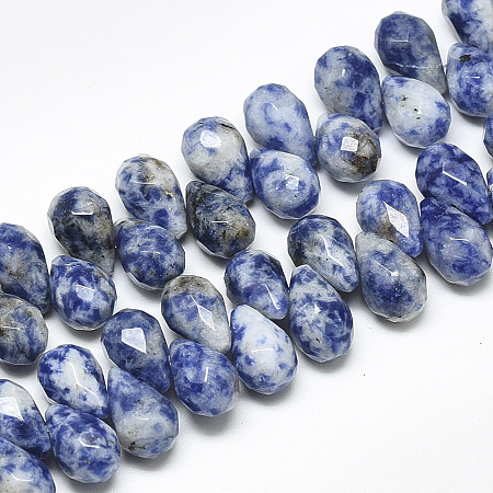 ARRICRAFT Natural Blue Spot Jasper Beads Strands, Top Drilled Beads, Faceted, Teardrop, 9~9.5x6mm, Hole: 0.8mm, about 44pcs/strand, 7.6 inches