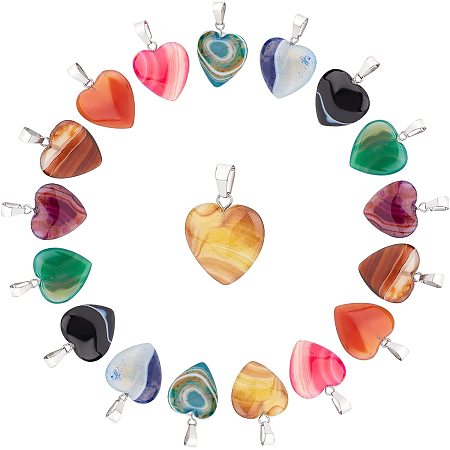 SUNNYCLUE 1 Box 9 Styles 18Pcs Heart Stone Charms Healing Crystals Pendant Reiki Chakra Gemstone Beads with Stainless Steel Snap On Bails for Adults DIY Necklace Jewelry Making Crafts