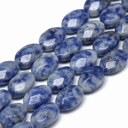 ARRICRAFT Natural Blue Spot Jasper Bead Strands, Faceted, Oval, 12x8x5~6mm, Hole: 1mm, about 17pcs/strand, 7.8 inches