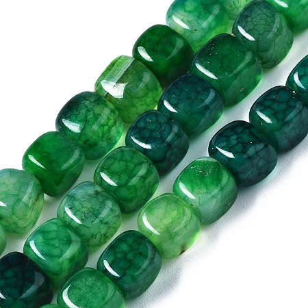 Arricraft Dyed Natural Dragon Veins Agate Beads Strands, Cube, Green, 7~8x7~8x7~8mm, Hole: 1mm, about 50pcs/strand, 14.1 inch~14.5 inch