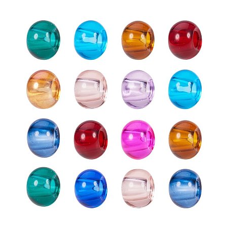 ARRICRAFT 100PCS 15x10mm Mixed Color Rondelle Glass Large Hole European Beads, No Metal Core