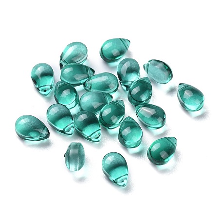 Honeyhandy Transparent Glass Beads, Top Drilled Beads, Teardrop, Dark Cyan, 9x6x5mm, Hole: 1mm