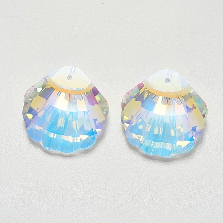 Honeyhandy K9 Glass Rhinestone Pendants, Imitation Austrian Crystal, Faceted, Shell, Crystal AB, 16x16x7.5mm, Hole: 1.6mm