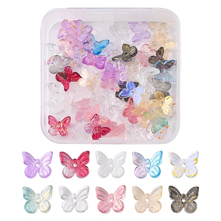 Honeyhandy 50Pcs Transparent Glass Charms, Mixed Style, Butterfly, Mixed Color, 9.5x11x3mm, Hole: 0.8mm