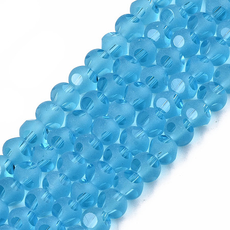 ARRICRAFT Transparent Glass Beads Strands, Faceted(6 Facets), Frosted Round, Deep Sky Blue, 4.5x4mm, Hole: 1mm; about 88~100pcs/strand, 14.57 inches~15.75 inches(37~40cm)