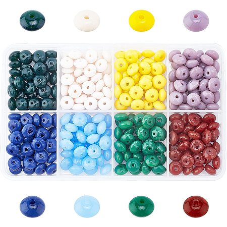 Pandahall Elite 280pcs Opaque Solid Abacus Beads 8 Colors Glass Spacer Beads 8mm Rondelle Loose Beads for DIY Beaded Necklace Making, Jewelry Making Hole: 1.2mm
