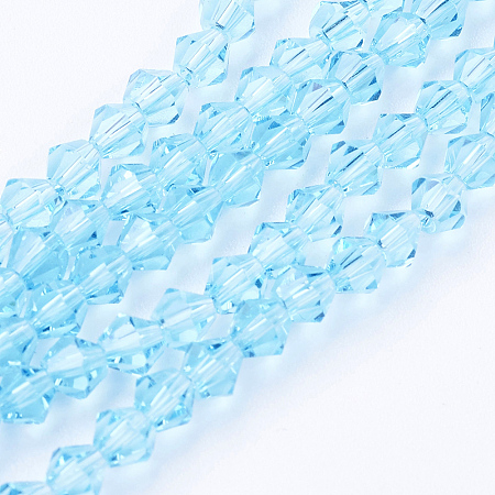 Arricraft Imitation Austrian Crystal 5301 Bicone Beads, Faceted Glass Beads Strands, Light Sky Blue, 4x4mm, Hole: 1mm, about 104pcs/strand