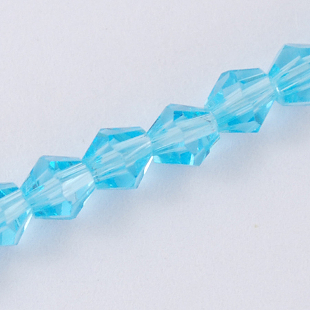 Honeyhandy Imitation Austrian Crystal 5301 Bicone Beads, Faceted Glass Beads Strands, Light Sky Blue, 3x3~3.5mm, Hole: 0.5mm, about 125~130pcs/strand, 15.5 inch