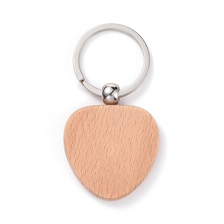 Honeyhandy Natural Wood Keychain, with Platinum Plated Iron Split Key Rings, Heart, BurlyWood, 7.6cm, Heart: 48.5x39x7mm