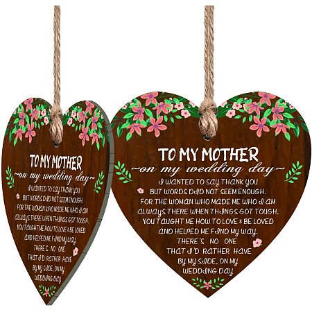 CRASPIRE Wedding Hanging Sign Mother On My Wedding Day Wooden Plaque Wedding Gift 2pcs Wooden Hanging Heart Plaque with Jute Twine for Friends Christmas Ornaments Birthday Gifts for Wall Door Decor