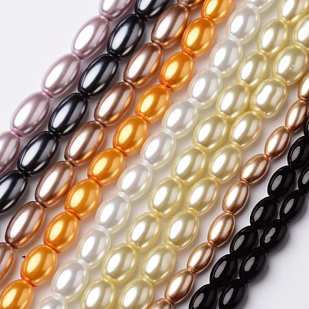 Rice Glass Pearl Beads Strands, Mixed Color, 7~10x4~6mm, Hole: 1mm; about 41~55pcs/strand, 15.7 inches~16.3 inches
