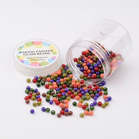 Glass Bead Sets, Fall Mix, Environmental, Baking Painted, Round, Mixed Color, 4~4.5mm, Hole: 0.7~1.1mm; about 1000pcs/box