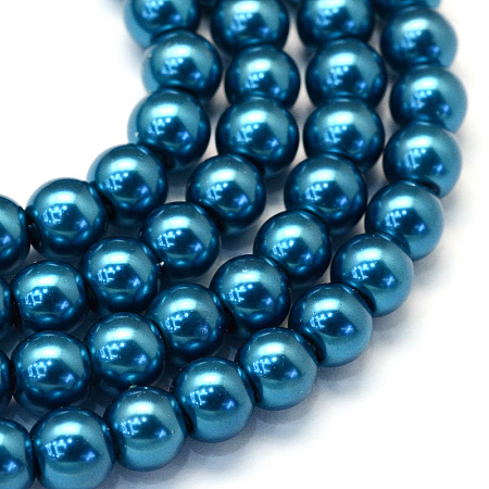Baking Painted Pearlized Glass Pearl Round Bead Strands, Cadet Blue, 8~9mm, Hole: 1mm; about 105pcs/strand, 31.4 inches