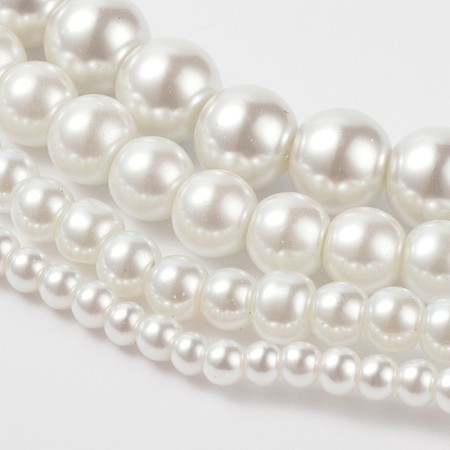 Arricraft Dyed Glass Pearl Round Beads Strands, White, 4mm/6mm/8mm/10mm/12mm, Hole: 1mm, about 70~216pcs/strand