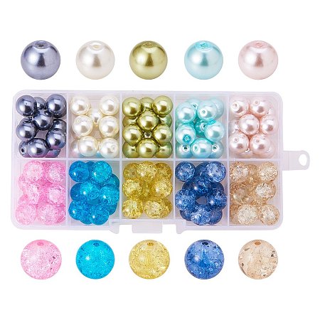 ARRICRAFT 10mm 100pcs Round Baking Painted Crackle Glass beads and Glass Pearl Beads 10 Color Assorted Lot For Jewelry Making