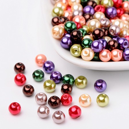 Arricraft Fall Mix Pearlized Glass Pearl Beads, Mixed Color, 6mm, Hole: 1mm, about 200pcs/bag