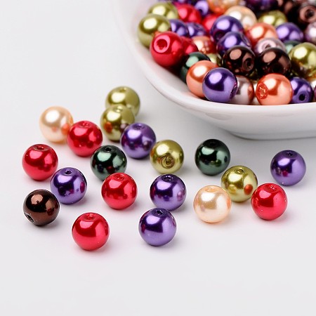 ARRICRAFT 1 Bag(about 100pcs) 8mm Mixed Color Pearlized Glass Pearl Beads - Fall Mix