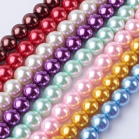 Glass Pearl Beads Strands, Round, Mixed Color, 14mm, Hole: 1mm, about 60pcs/strand, 32 inches/strand