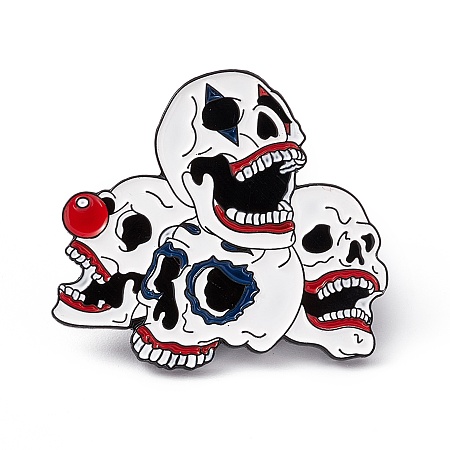 Honeyhandy White Halloween Enamel Pin, Electrophoresis Black Alloy Brooch for Backpack Clothes, Skull Pattern, 28x30x2mm, Pin: 1.2mm