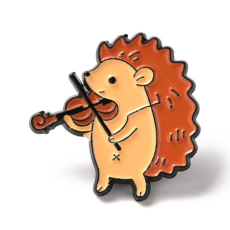 Arricraft Alloy Enamel Brooches, Enamel Pin, Hedgehog with Violin, Bisque, 28x28x11mm