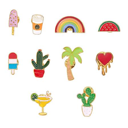 PandaHall Elite 10 pcs Alloy Enamel Brooches Lapel Pins Sets Fruit Drink Plant Brooch Pin for Clothing Bags Backpack Jackets Hat Dress Jewelry DIY Accessories
