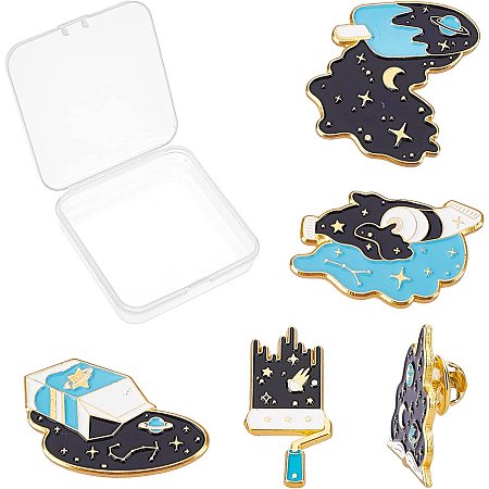 SUNNYCLUE 5Pcs 5 Styles Astronaut Planets Alloy Enamel Brooches with Butterfly Clutches Designs Brooch Pins for Backpacks Badges Hats Bags Lapel Pins Accessory for Women