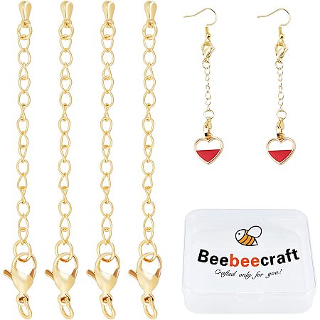 Beebeecraft 1Box 20 Sets 24K Gold Plated Necklace Extenders Bracelet Anklets Extender Chain with Lobster Clasps and Bead Tips for Jewelry Making, 2.55Inch
