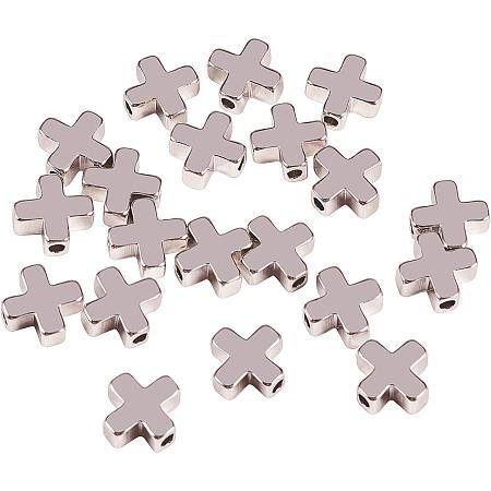 BENECREAT 20 PCS  Gold Plated Cross Spacer Beads Metal Beads for DIY Jewelry Making Findings and Other Craft Work - 8x8x3mm