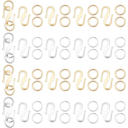 CHGCRAFT 60 Sets 2 Color S Ring Toggle Clasps Brass S Hook Ring Toggle Clasps End Clasps with 120 Pcs 304 Stainless Steel Jump Rings for Bracelets Hook Necklace Connector Jewelry Making Findings