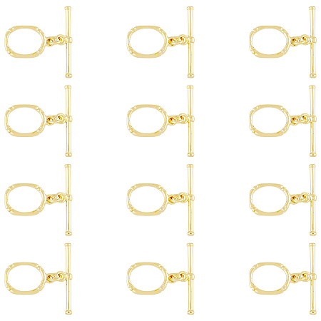 Arricraft 12 Sets About 16.5mm 18K Gold Plated Brass Toggle Clasps T-bar End Clasps with Jump Rings Oval Toggle Clasps for Making Jewelry Bracelet Necklace Earring Keychain, Hole: 1.8 mm