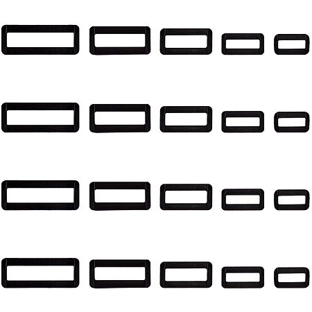 NBEADS 100 Pcs Plastic Rectangle Buckle, 5 Different Sizes Black Ring D Buckle Clasps Sewing Crafts Adjuster for Webbing Belts Bag Purse and Garment Making