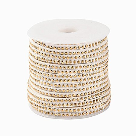 ARRICRAFT 1 Roll Lace Faux Leather Suede Beading Cords Velvet String with Aluminum Cabochons 3x2mm 20 Yards per Roll White