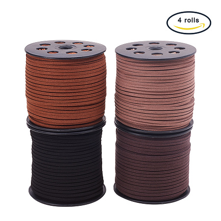 PandaHall Elite 3mm Mixed Color Faux Leather Necklace Cord Suede Beading Cords Jewelry String, about 90m/roll, 4 roll/bag