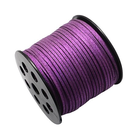 NBEADS 2.7mm 100 Yards/Roll Purple Fiber Lace Flat Environmental Faux Suede Leather Cord with Glitter Powder Beading Thread Cords Braiding String for Jewelry Making