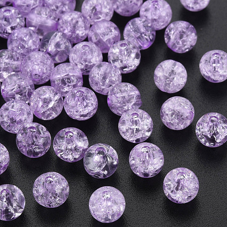 Honeyhandy Transparent Crackle Acrylic Beads, Round, Violet, 8x7mm, Hole: 1.8~2mm, about 1745pcs/500g