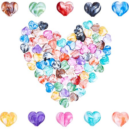 SUNNYCLUE 1 Box 80Pcs 10 Colors Heart Stone Beads Colorful Acrylic Bead Imitation Gemstone Loose Spacer Healing Crystal Polished for Jewelry Making DIY Bracelets Crafts Supplies