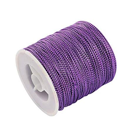 PandaHall Elite 109 Yard 1mm Non Stretch Metallic Cord Rope Tinsel String Jewelry Braided Thread Gift Wrap Ribbon Metallic Tinsel Cord Rope Purple