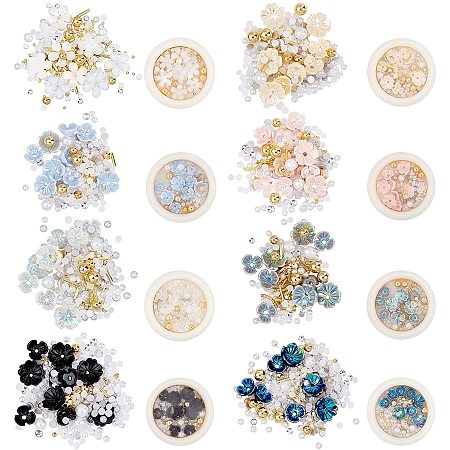 CHGCRAFT 8Colors 3D Flower Nail Art Charms Flowers Nail Rhinestones Kit 3D Crystal Nail Pearls Flat Design Nail Art Studs Manicures Nail Accessories Supplies for Women DIY