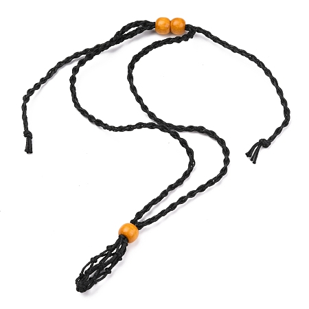 Honeyhandy Adjustable Braided Waxed Cord Macrame Pouch Necklace Making, Interchangeable Stone, with Wood Beads , Black, 30.31~36.22 inch(770~920mm)