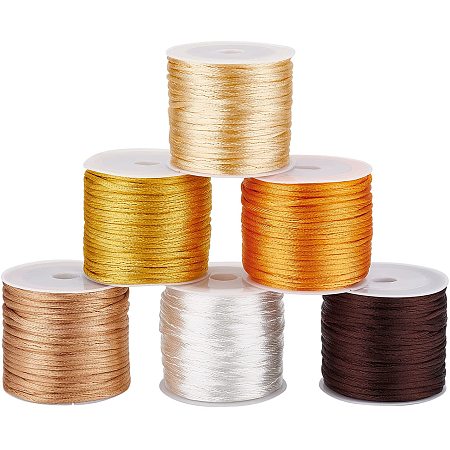 arricraft 6 Rolls 6 Colors Nylon Beading Cord Threads, 1.5mm Nylon Rattail Satin Cord Elastic Cord Beading Strings for Necklace Bracelet Beading Making