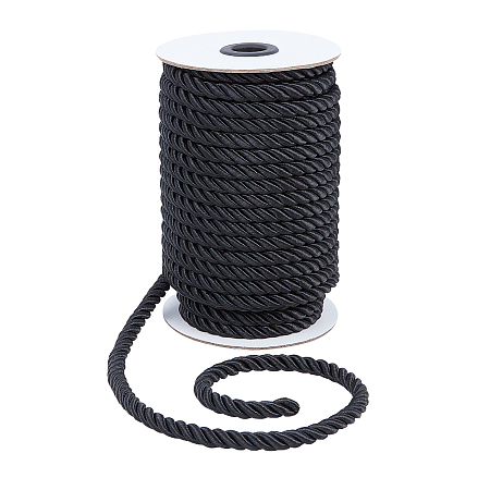 PandaHall Elite Nylon Thread, for Home Decorate, Upholstery, Curtain Tieback, Honor Cord, Black, 8mm, 20m/roll