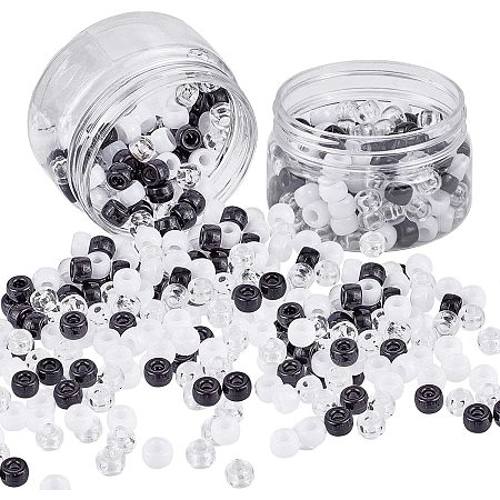 NBEADS About 180 Pcs Acrylic European Beads, Pony Beads Barrel Beads Large Hole Round Beads for Jewelry Making, 9x6mm, Hole: 4mm, 3 Colors