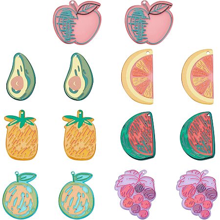 SUNNYCLUE 1 Box 14Pcs 7 Styles Fruit Charms 3D Printed Acrylic Apple Watermelon Orange Grape Colorful Fruits Slices Pendants for Jewelry Making Charms Necklaces Earrings DIY Findings