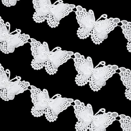 Arricraft 2 Yards Butterfly Lace Trim with Pearl Beads, White Lace Ribbon, Embroidery Sewing Lace for DIY Decoration Clothes Embroidery