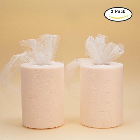 BENECREAT 2 Roll OldLace Tulle Fabric Rolls Spool 6 Inches in Width for Wedding Party Decoration &Craft, 100yards/roll