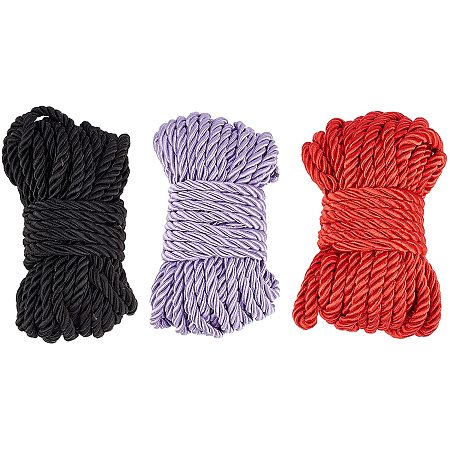 AHANDMAKER 3 Color Multi-Purpose Twine Silk Polyester Nylon Twisted Braided  Rope, Durable and Strong Cord Rope String Thread Cord for Crafts Decor  Tie-Downs (32.8Ft/10M Each) 