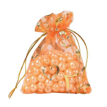 ARRICRAFT 100 PCS 2.7x3.5 Inches Heart Printed DarkOrange Organza Bags Jewelry Pouch Bags Organza Velvet Drawstring Pouches Wedding Favors Candy Gift Bags
