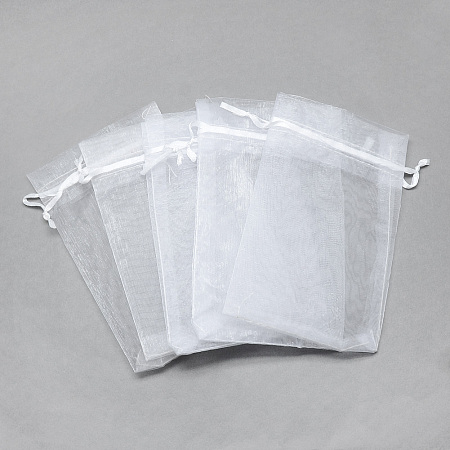 Honeyhandy Organza Bags, Jewelry Gift Mesh Pouches for Wedding Party Christmas Candy Bags, High Dense, Rectangle, White, 9x7cm