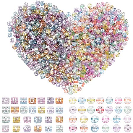 CHGCRAFT 1320pcs 2 Styles Transparent Acrylic Letter Beads Sliver Plated Cube Letter Beads DIY Jewelry Making Bracelets Bead Box Package Mixed Color 0.24x0.24x0.24inches