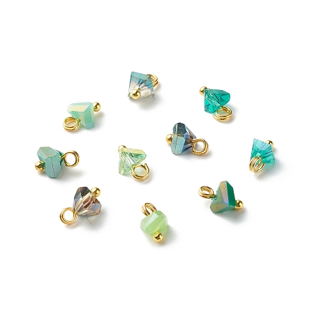 Honeyhandy Electroplate Glass Charms, with Brass Ball Head Pins, Triangle, Aquamarine, 8x6x4.5mm, Hole: 1.8mm